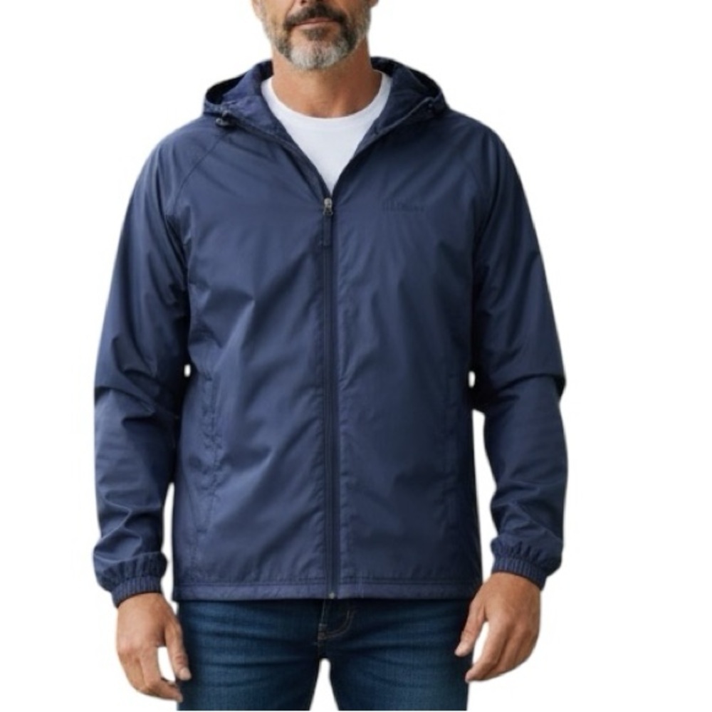 L.L. Bean Men's Discovery Packable Rain Jacket Navy Blue Size Medium